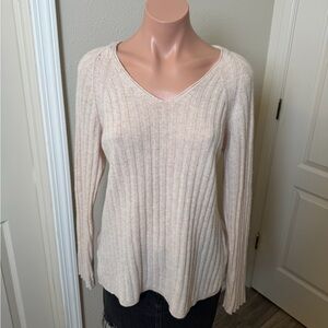 Alashan 100% Cashmere Cream Ribbed V-Neck Sweater Sz L